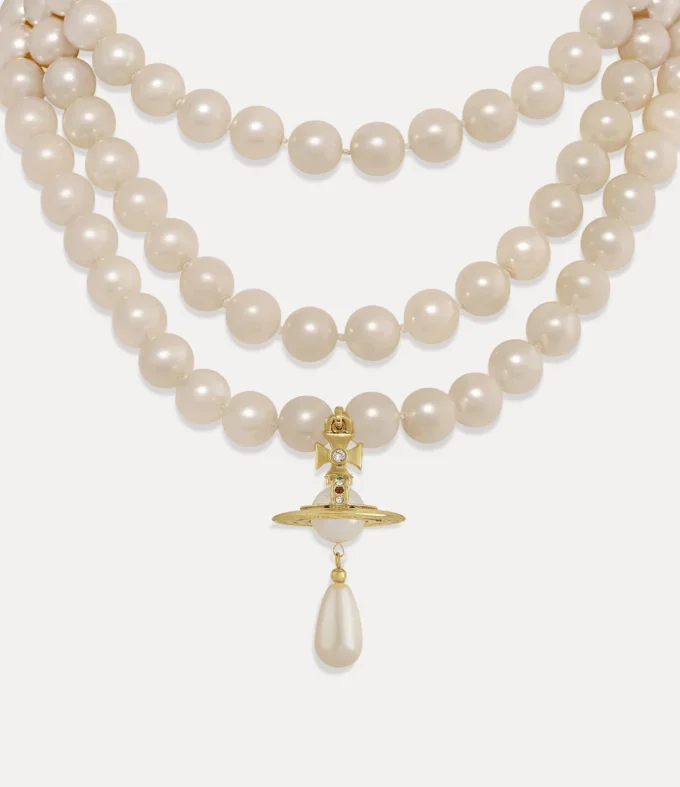 Three Row Pearl Drop Choker